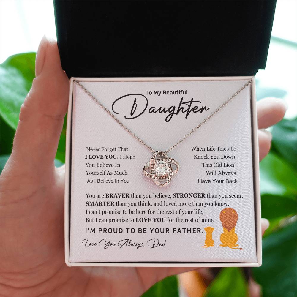 To My Daughter Necklace - Emotional Father to Daughter Jewelry for Birthday, Christmas & Life Happiness - Love Knot Necklace