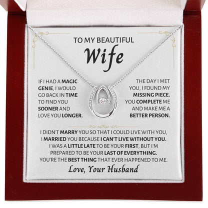 To My Beautiful Wife Necklace - Romantic Keepsake Jewelry Gift from Husband for Special Days & Valentine’s Love - Lucky In Love Necklace
