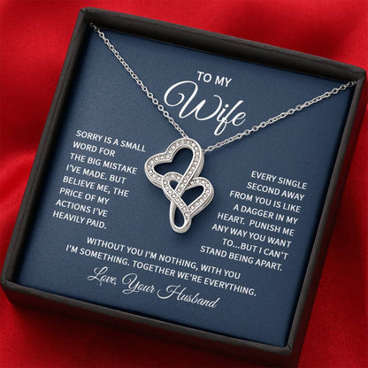 To My Wife Necklace - Perfect Romantic Surprise from Husband for Anniversary, Birthday & Valentine’s Day - Heart-to-heart Pendant Necklace