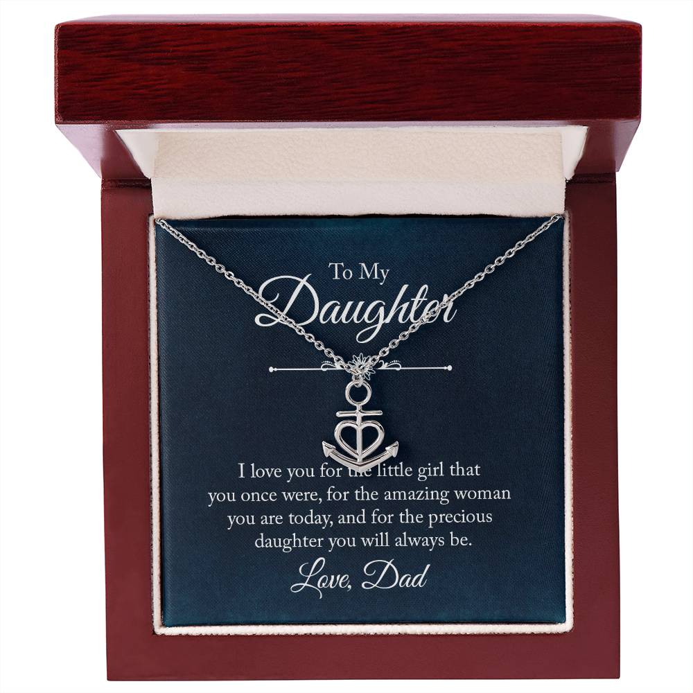 To My Daughter Necklace - Sweetest Daughter Gift from Dad for Birthday Joy & Proud Dad Love - Anchor Pendant Necklace