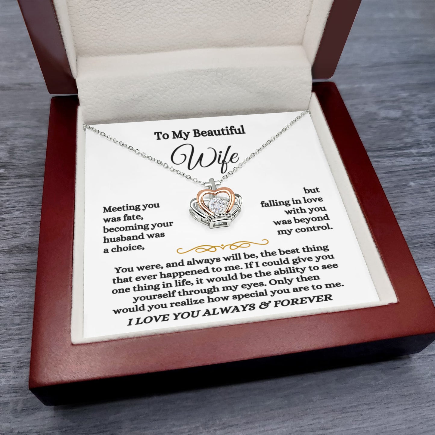 To My Wife Necklace - Meaningful Gift from Husband for Valentine’s Day - Crown Pendant Necklace