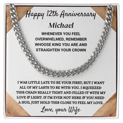 12 Year Anniversary Gift for Him, Cuban Link Chain, Bold Jewelry Surprise, Happy 12th Anniversary