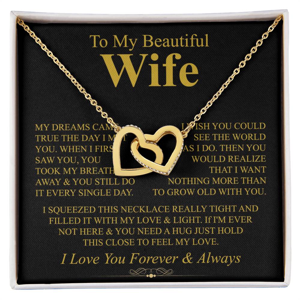 To My Beautiful Wife Necklace - Perfect Romantic Surprise from Husband for Anniversary, Birthday & Valentine’s Day - Interlocking Hearts Necklace
