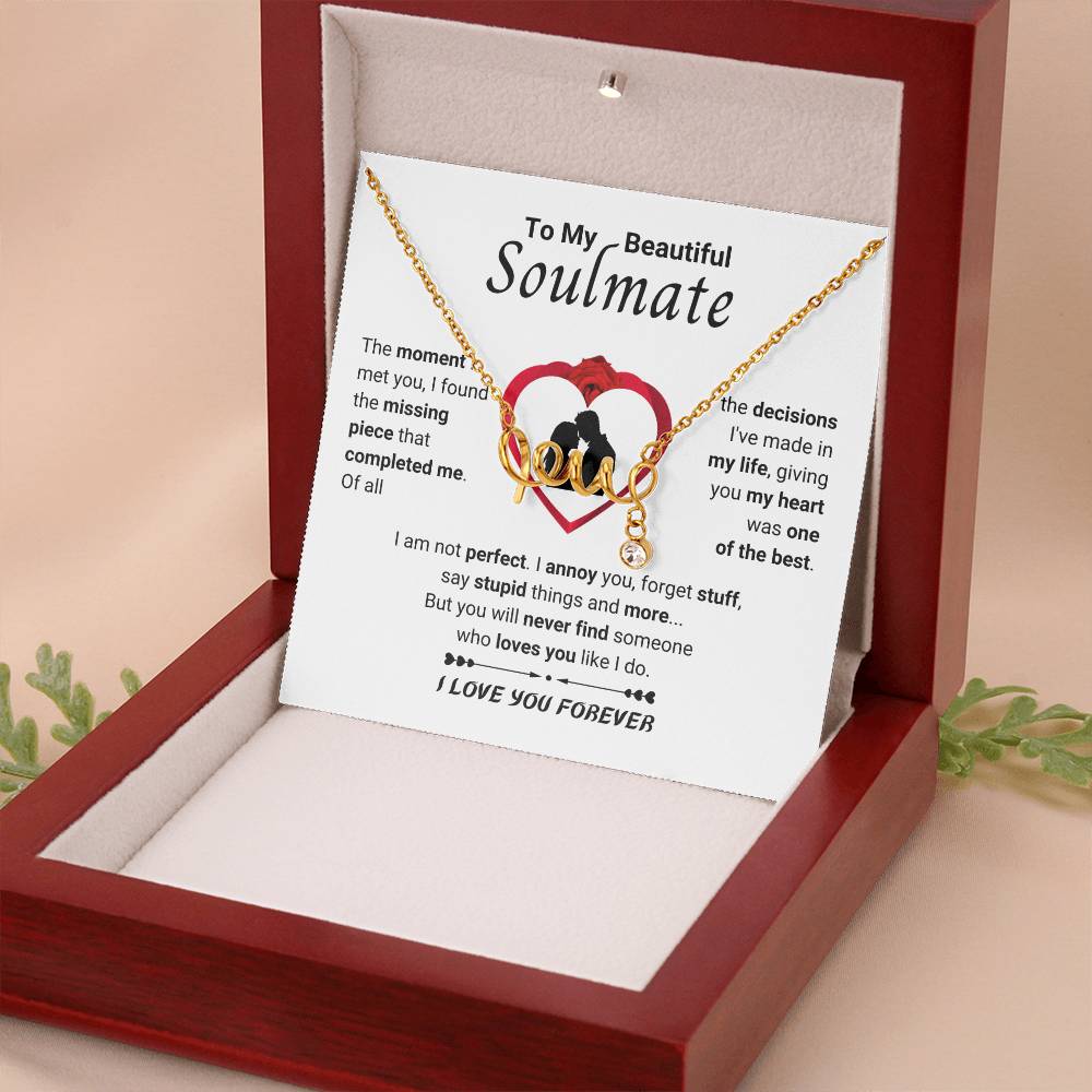 To My Beautiful Soulmate Necklace - Romantic Necklace for Surprising The Soulmate in Your Life - Scripted Love Necklace