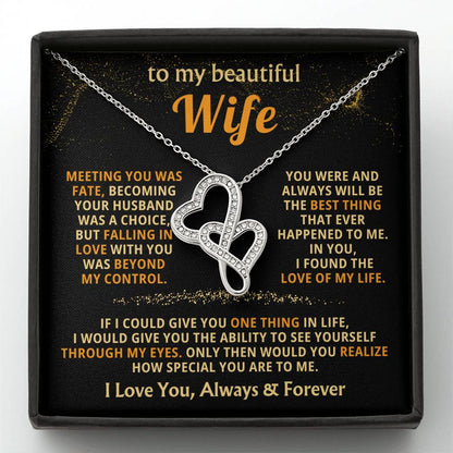 To My Beautiful Wife Necklace - Romantic Husband Gift for Christmas, Valentine’s Day & Anniversary Love Surprises - Heart-to-heart Pendant Necklace