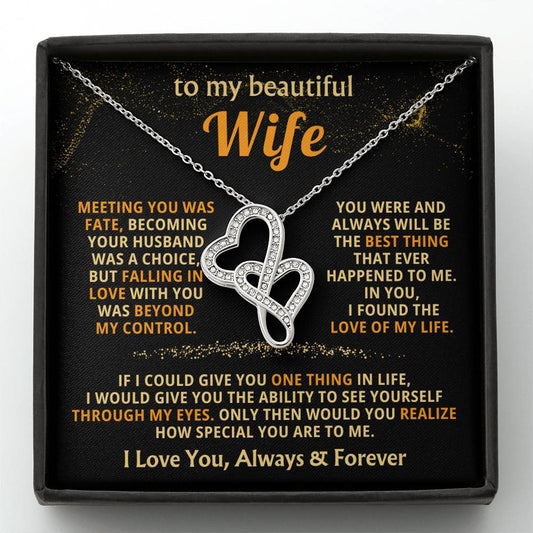 To My Beautiful Wife Necklace - Romantic Husband Gift for Christmas, Valentine’s Day & Anniversary Love Surprises - Heart-to-heart Pendant Necklace