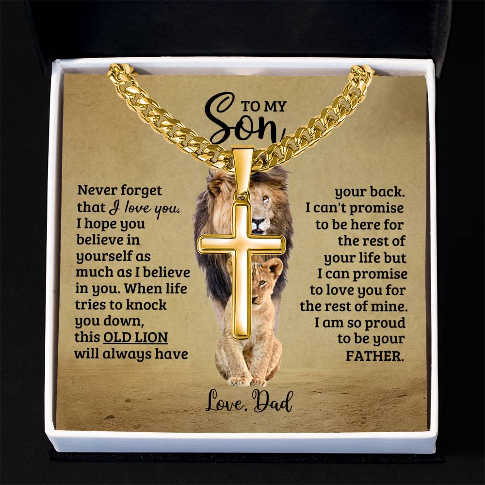 To My Son - Son Present from Dad - I am so proud to be your father - Artisan Cross with Cuban Link Chain