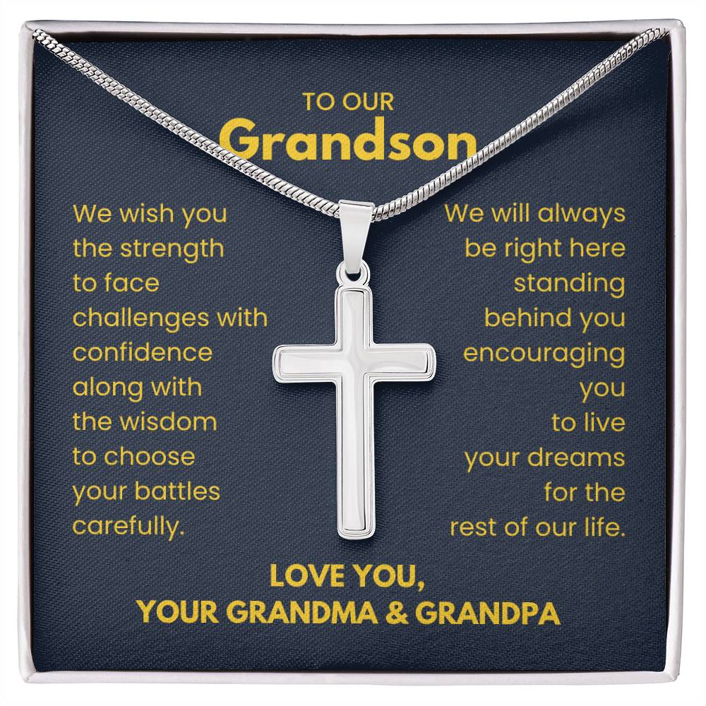 To Our Grandson - Grandson Gift from Grandma and Grandpa - Artisan Cross Necklace