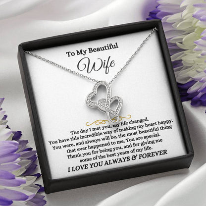 To My Beautiful Wife Necklace - Unforgettable Husband Gift, Emotional Jewelry for Anniversary & Valentine’s Day - Heart-to-heart Pendant Necklace
