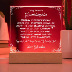 Square Acrylic Plaque for Granddaughter, Sentimental Gift of Love, To My Granddaughter