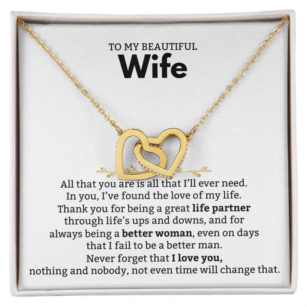 To My Wife Necklace - Loving Gift from Husband for Valentine’s Day, Birthday & Anniversary - Interlocking Hearts Necklace