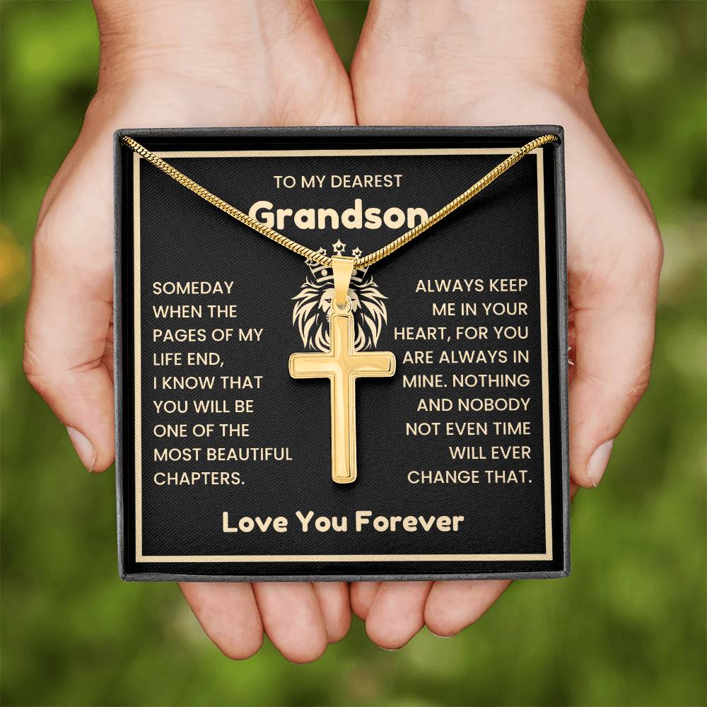 To My Dearest Grandson Necklace - Gift for Grandson - Always keep me in your heart - Artisan Cross Necklace
