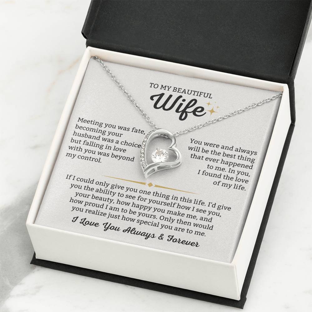 To My Beautiful Wife Necklace - Romantic Everyday Jewelry Gift from Husband for Birthday, Valentine’s Day & Just Because - Forever Love Necklace