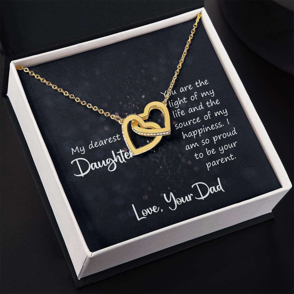To My Daughter Necklace - Loving Gift for Daughter from Dad for Christmas, Proud Achievements & Special Days - Interlocking Hearts Necklace