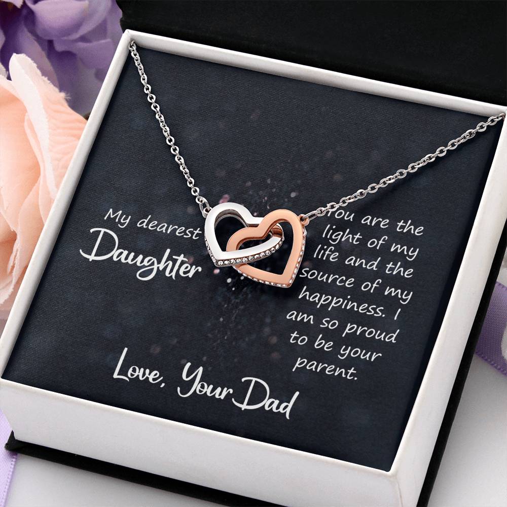 To My Daughter Necklace - Loving Gift for Daughter from Dad for Christmas, Proud Achievements & Special Days - Interlocking Hearts Necklace