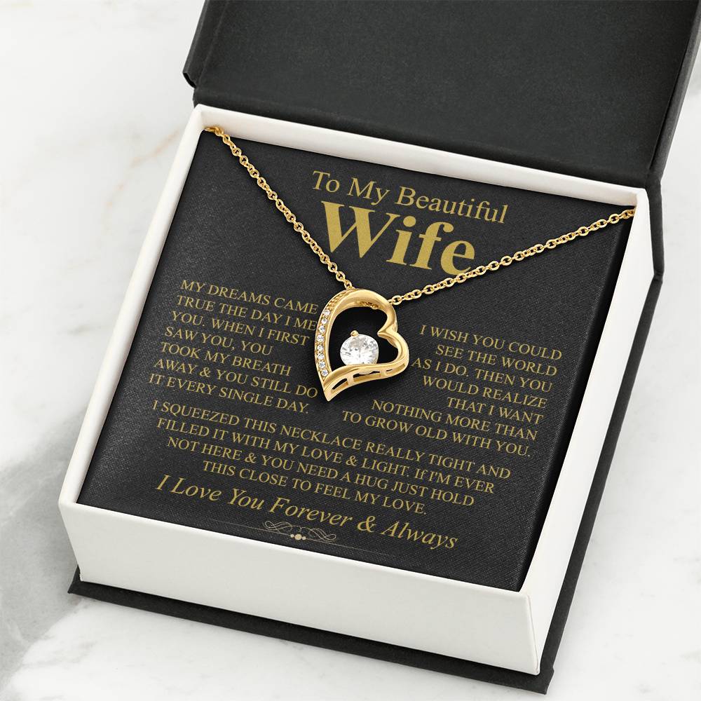 To My Beautiful Wife Necklace - Romantic Keepsake Jewelry Gift from Husband for Special Days & Valentine’s Love - Forever Love Necklace
