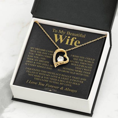 To My Beautiful Wife Necklace - Romantic Keepsake Jewelry Gift from Husband for Special Days & Valentine’s Love - Forever Love Necklace