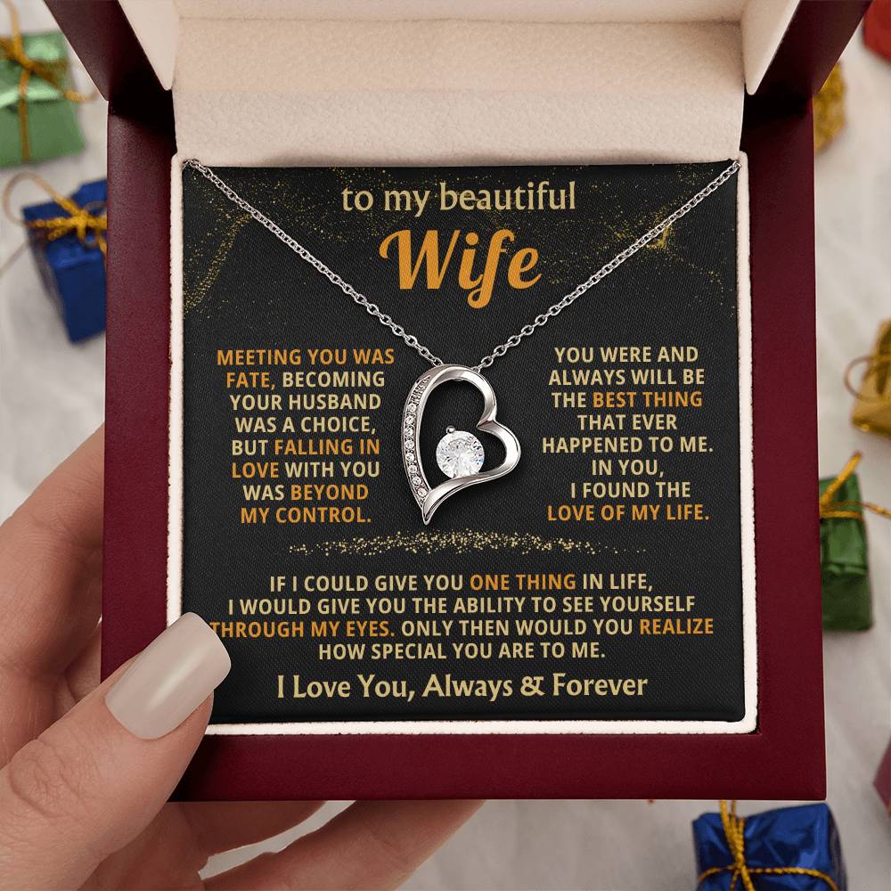 To My Beautiful Wife Necklace - Best Loving Jewelry Gift for Valentine’s Day, Anniversaries & Romantic Surprises - Forever Love Necklace