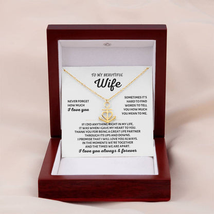 To My Beautiful Wife Necklace - Perfect Romantic Surprise from Husband for Anniversary, Birthday & Valentine’s Day - Anchor Pendant Necklace