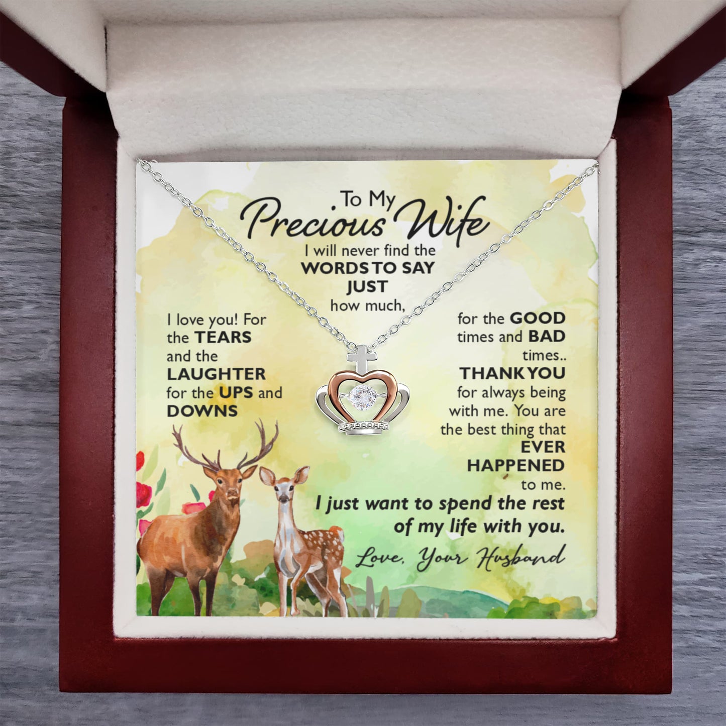 To My Wife Necklace - Sweet Romantic Jewelry for Wife - Crown Pendant Necklace