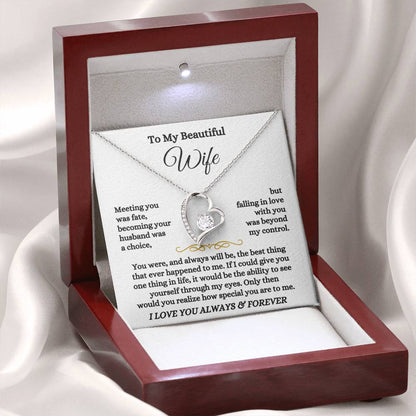 To My Beautiful Wife Necklace - Perfect Romantic Surprise from Husband for Anniversary, Birthday & Valentine’s Day - Forever Love Necklace
