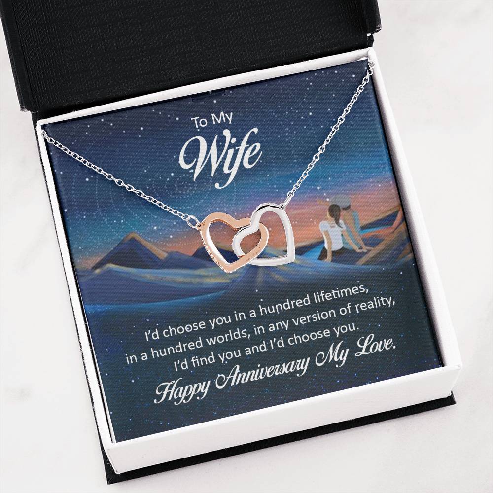 To My Wife Necklace - Best Loving Jewelry Gift for Anniversary - Interlocking Hearts Necklace