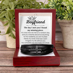 Romantic Bracelet for Boyfriend, Leather Jewelry Gift with Love Message, To My Boyfriend