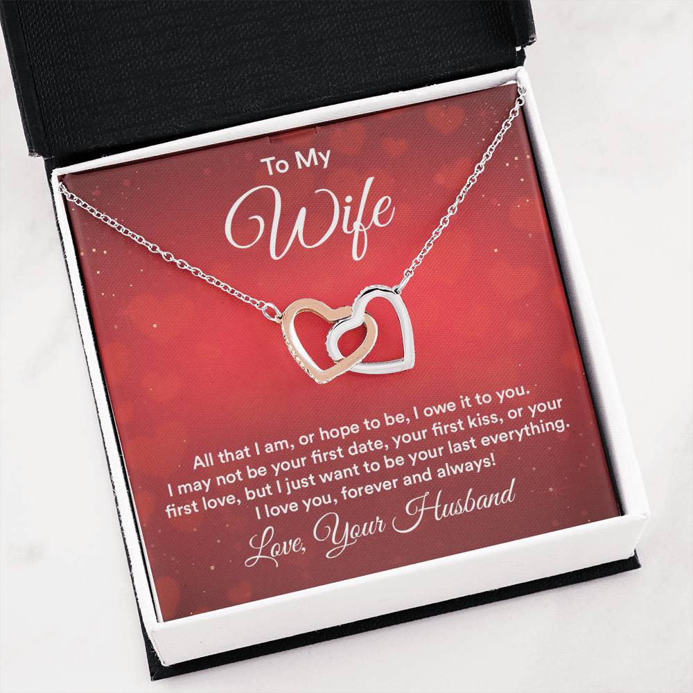 To My Wife Necklace - Beautiful Wife Jewelry Gift for Birthday, Valentine’s Day & Special Romantic Moments - Interlocking Hearts Necklace