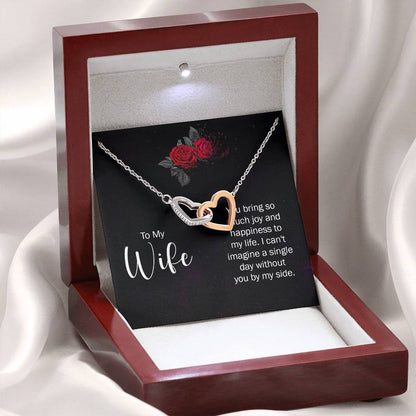 To My Wife Necklace - Romantic Birthday Jewelry Gift from Husband for Valentine’s Day & Long Lasting Memories - Interlocking Hearts Necklace