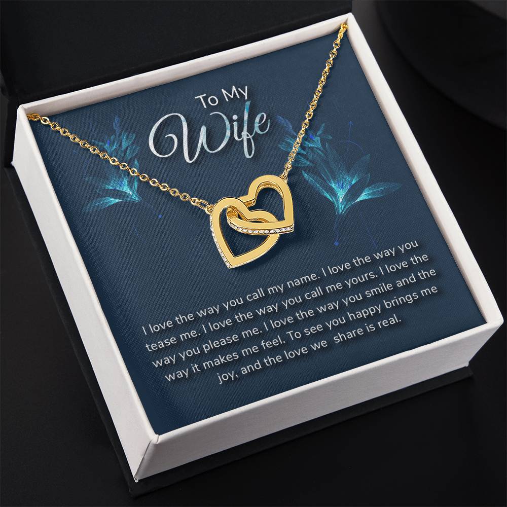 To My Wife Necklace - Romantic Everyday Jewelry Gift from Husband for Birthday, Valentine’s Day & Just Because - Interlocking Hearts Necklace