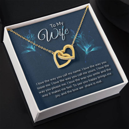 To My Wife Necklace - Romantic Everyday Jewelry Gift from Husband for Birthday, Valentine’s Day & Just Because - Interlocking Hearts Necklace