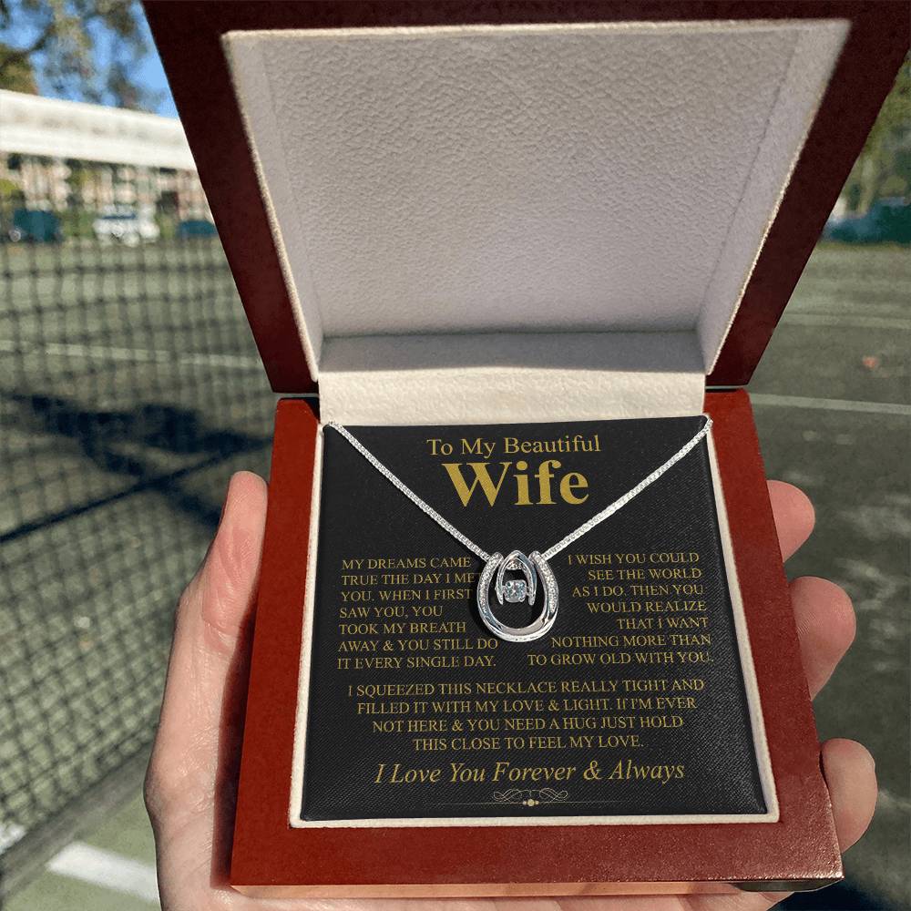 To My Wife Necklace - Emotional Love Jewelry Gift from Husband for Valentine’s Day & Birthday Happiness - Lucky In Love Necklace