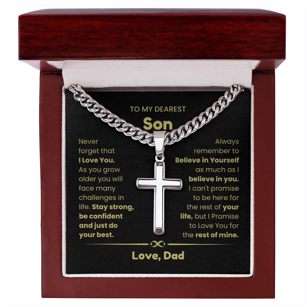 To My Son - As you grow older you will face many challenges in life - Son Gift from Dad - Artisan Cross with Cuban Link Chain