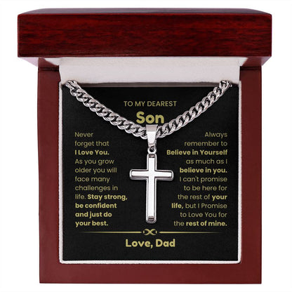 To My Son - As you grow older you will face many challenges in life - Son Gift from Dad - Artisan Cross with Cuban Link Chain