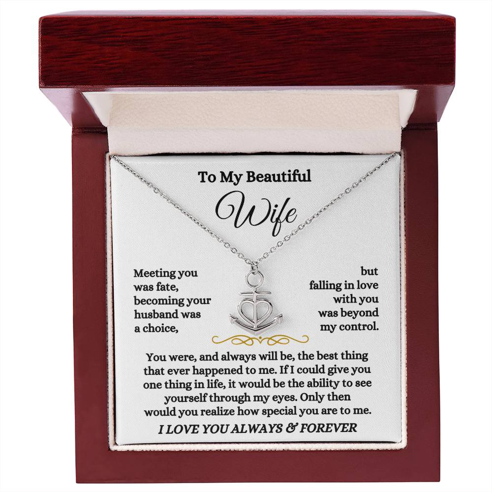 To My Wife Necklace - Romantic Gift from Husband for Birthday, Anniversary, Christmas & Valentine’s Day - Anchor Pendant Necklace
