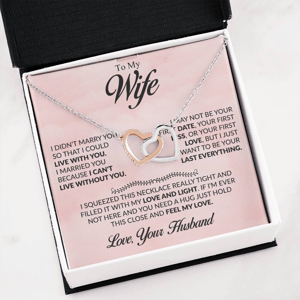 To My Wife Necklace - Emotional Husband-to-Wife Gift for Anniversary, Birthday & Valentine’s Day - Interlocking Hearts Necklace