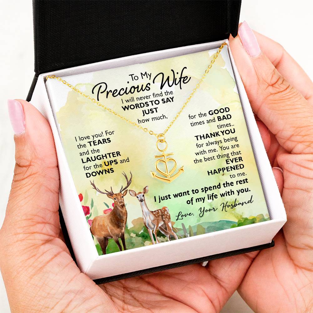 To My Wife Necklace - Loving Gift from Husband, Sentimental Jewelry for Christmas, Valentine’s Day & Birthday Celebrations - Anchor Pendant Necklace