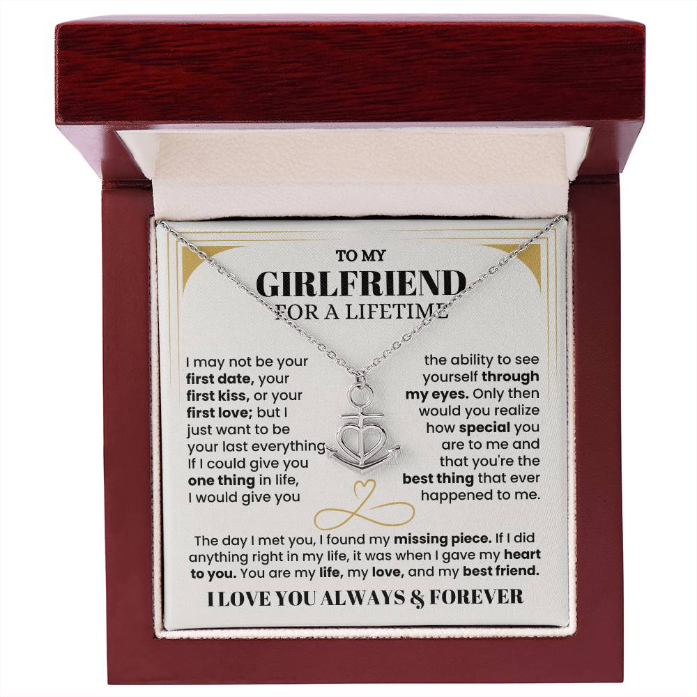 To My Girlfriend Necklace - Soulmate Jewelry Gift for Valentine’s Day, Birthday - Anchor Pendant Necklace
