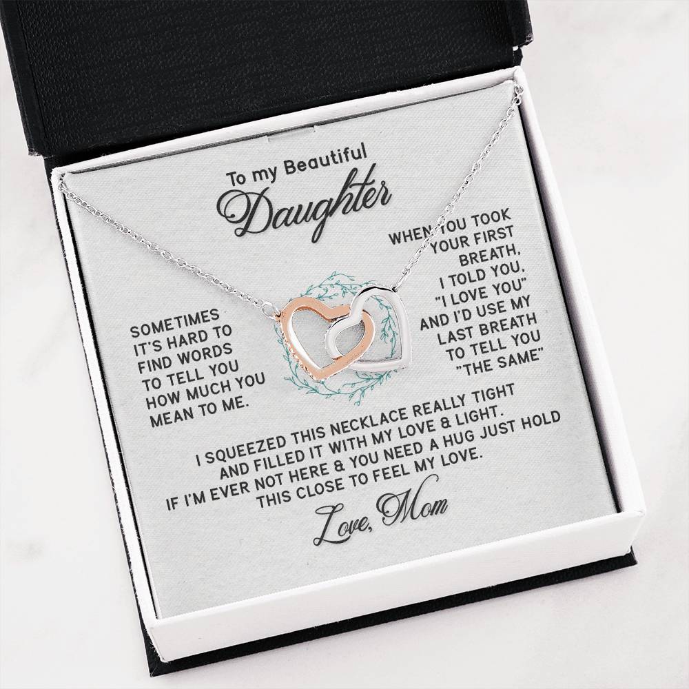 To My Daughter Necklace – Mom to Daughter Present for Graduation – Interlocking Hearts Necklace