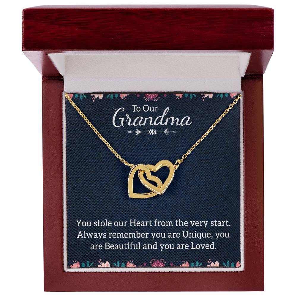 To Our Grandma Necklace - You stole our heart from the very start - Interlocking Hearts Necklace