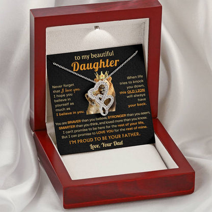 To My Daughter Necklace - Heartfelt Gift from Dad for Birthday, Graduation & Proud Dad Moments - Heart-to-heart Pendant Necklace