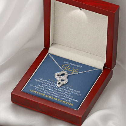 To My Beautiful Wife Necklace - Touching Romantic Gift for Wife from Husband for Christmas, Anniversary & Valentine’s Day - Heart-to-heart Pendant Necklace