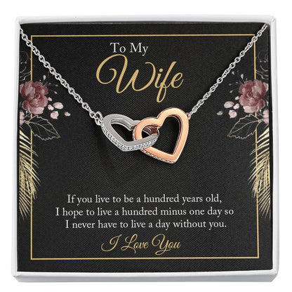 To My Wife Necklace - Best Loving Jewelry Gift for Valentine’s Day, Anniversaries & Romantic Surprises - Interlocking Hearts Necklace