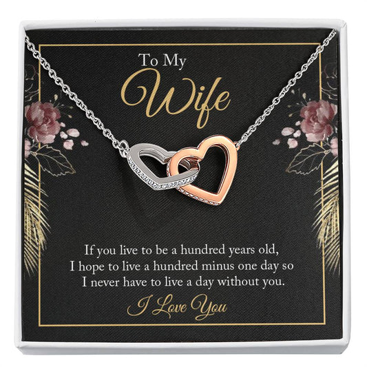 To My Wife Necklace - Best Loving Jewelry Gift for Valentine’s Day, Anniversaries & Romantic Surprises - Interlocking Hearts Necklace