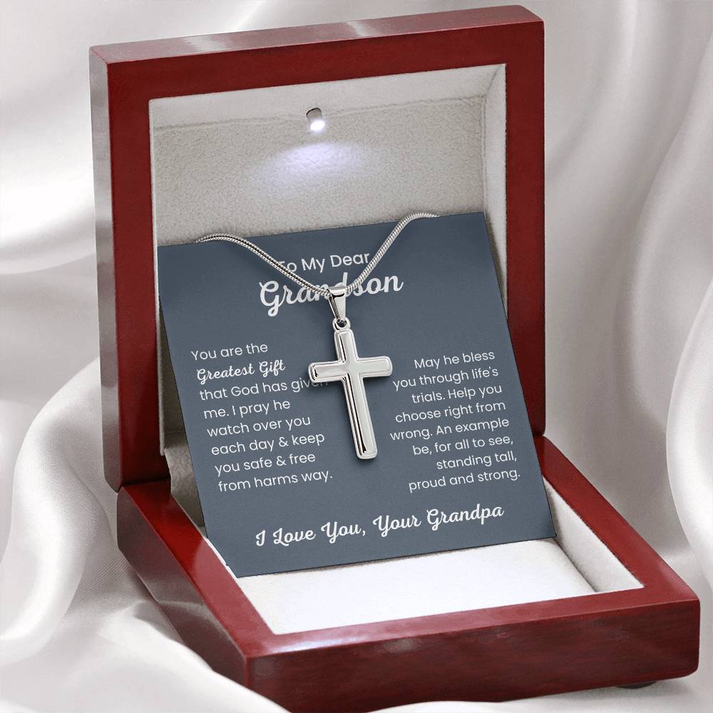 To Dear My Grandson - You are the greatest gift - Gift for Grandson from Grandpa - Artisan Cross Necklace