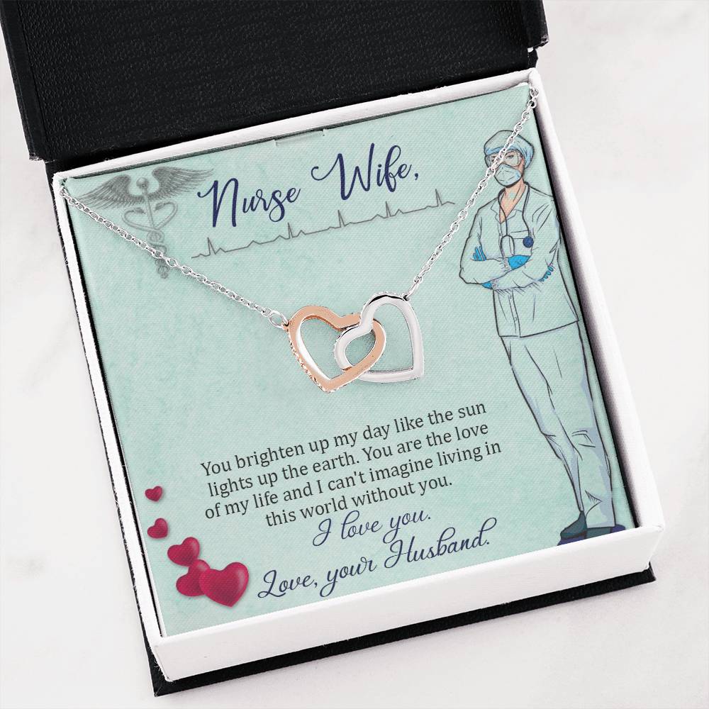 To My Nurse Wife Necklace - Sweet Romantic Jewelry for Wife - Interlocking Hearts Necklace