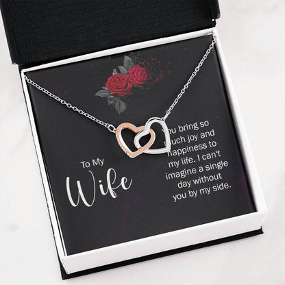 To My Wife Necklace - Romantic Birthday Jewelry Gift from Husband for Valentine’s Day & Long Lasting Memories - Interlocking Hearts Necklace