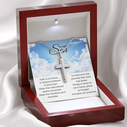 To My Son - Faith is a choice - Religious Gift for Son - Artisan Cross Necklace
