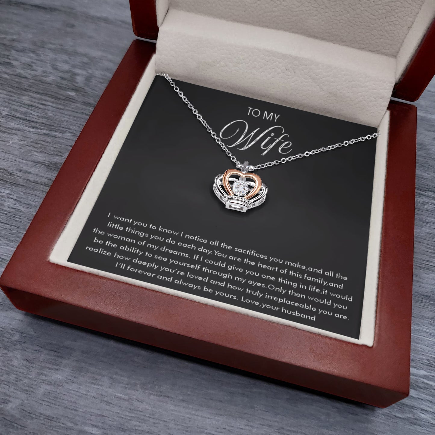 To My Wife Necklace - Meaningful Jewelry for Wife from Husband for Valentine’s Day, Christmas & Any Special Occasion - Crown Pendant Necklace