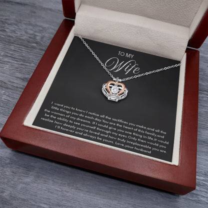 To My Wife Necklace - Meaningful Jewelry for Wife from Husband for Valentine’s Day, Christmas & Any Special Occasion - Crown Pendant Necklace